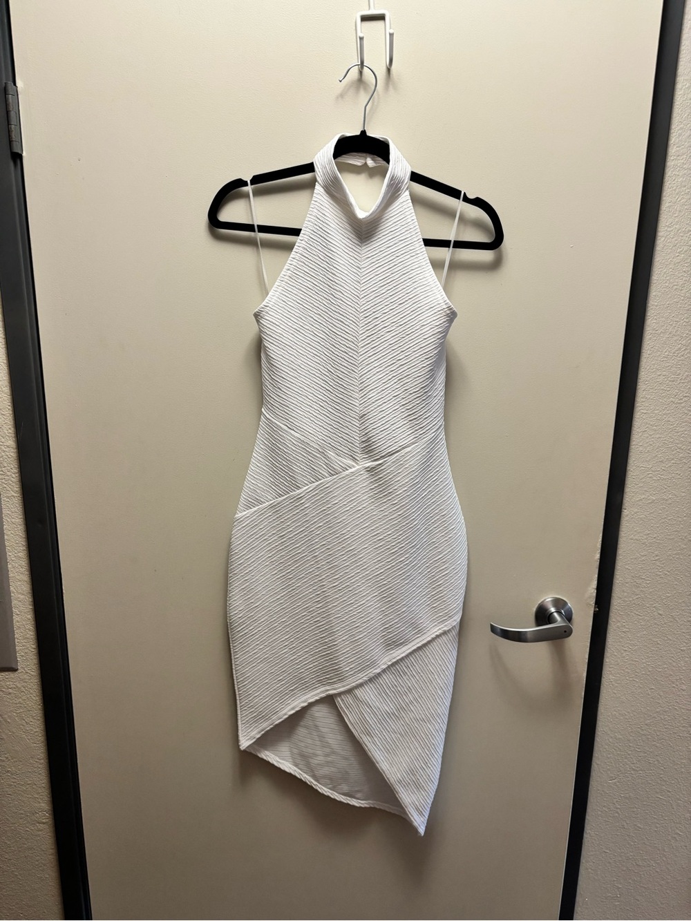 Missguided White Textured Asymmetrical Halter Dress